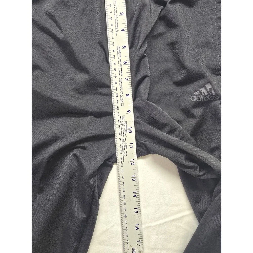 Adidas Track Pants Mens M Black Polyester Stretch Tapered 3 Strips Fleece
